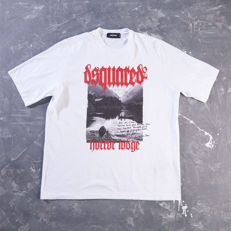 CAMISETA DSQUARED BLANCA LETRAS ROJO