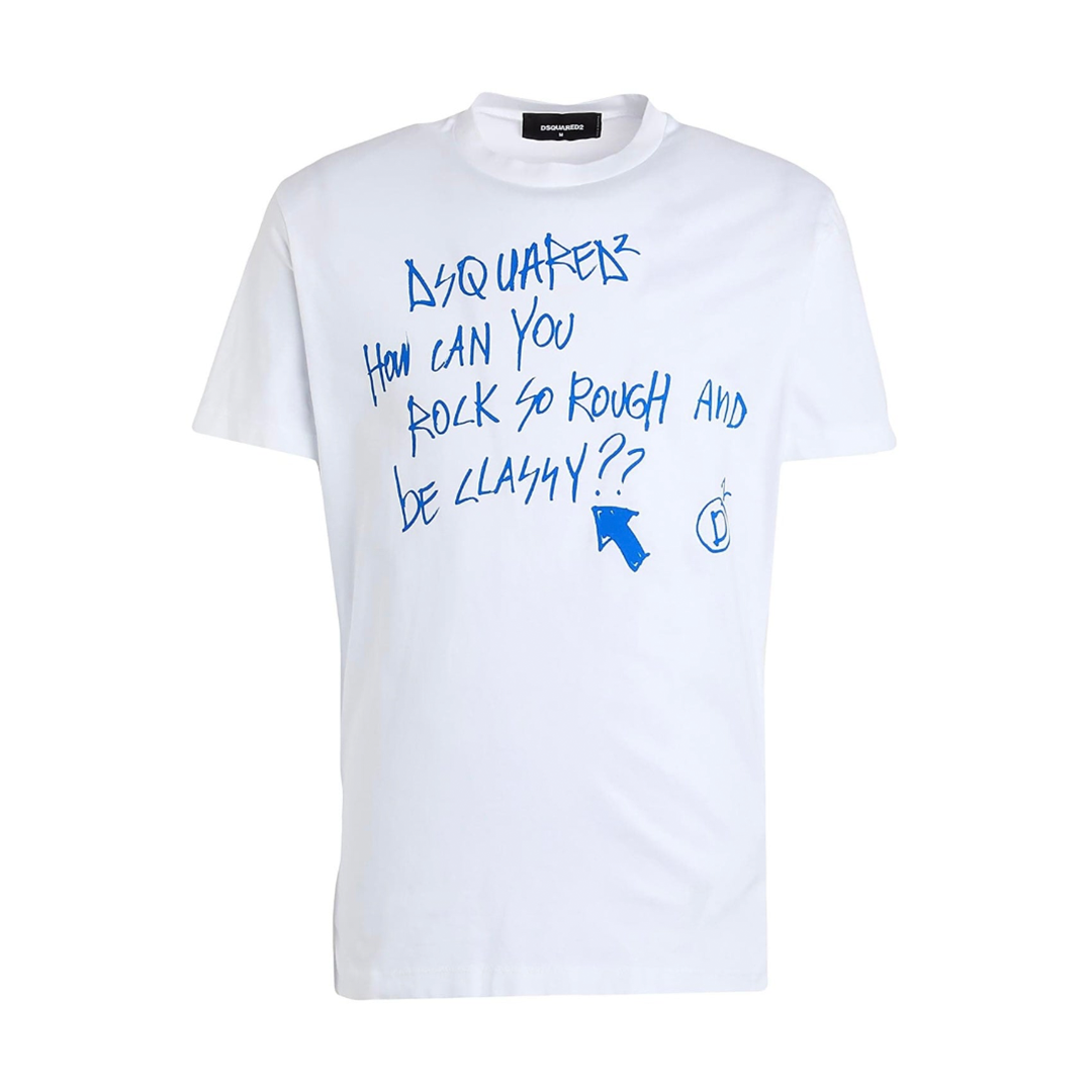 CAMISETA DSQUARED2 BLANCA FLECHA AZUL